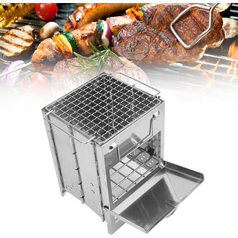 Poêle à bois pliable d'extérieur, gril en acier inoxydable, allume-feu tout-en-un, poêle de chauffage, barbecue de camping, poêle à charbon (1/5)