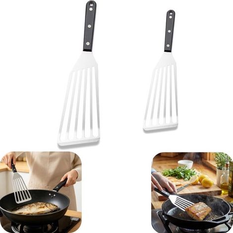 Spatules en inox lot de 2 - pelles à steak, burger et poisson percées, argent, tailles assorties (1/5)