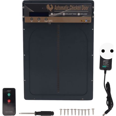 Automatic Chicken Coop Door with Light Sensor, Remote Control, LED Screen, Battery, for Farms (1/5)