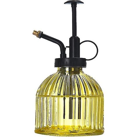 Arrosoir vintage en verre jaune à motif vertical (1/5)