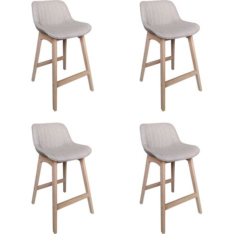Mob-In – Lot de 4 chaises de bar en chêne – Assise tissu gris – Hauteur 65cm – Confort optimal pour îlot de cuisine
