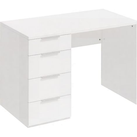 Escritorio de ordenador blanco alto brillo con 4 cajones 110 x 60 cm (1/4)