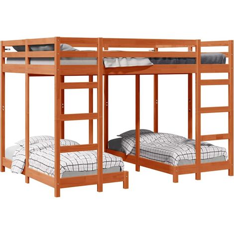 Triple Bunk Bed Frame Wax brown 140 x 200 cm Solid Pine Wood vidaXL