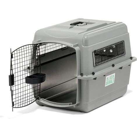 1 - Caisse De Transport Pour Chien Et Chat - Résine Robuste - Norme IATA Aviation - Avec Kit De Voyage - Gris - 71x52x55 Cm
