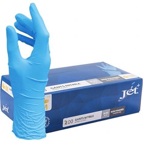 Boite de 200 gants jetables Nitrile non poudrés TL bleu JET