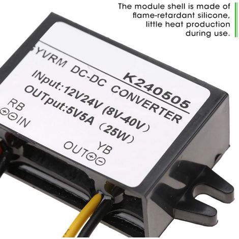 Convertisseur CC Module d'alimentation abaisseur de convertisseur 12V/24V à 5V 5A DC-DC bricolage transformateur (1/4)