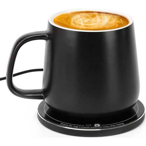 Réchauffeur de Tasse Intelligente – Maintien de Température Stable à 55°C (131°F), Recharge Sans Fil 15W, Capacité 380ml (12.8 oz) – Marche/Arrêt Automatique, Port USB-C, 4H de Maintien (Noir) (1/5)