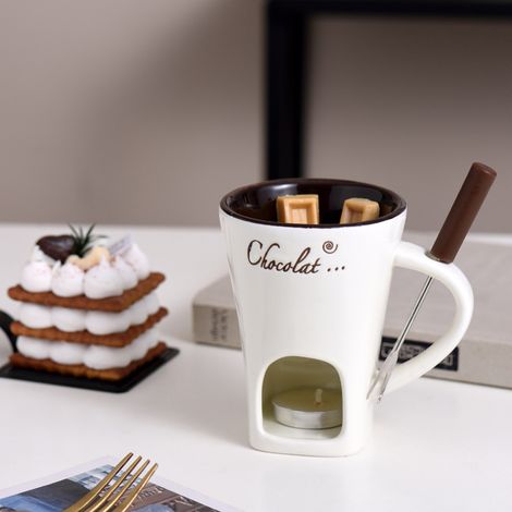 Fonduebecher – Mini-Desserttopf aus Keramik, tragbarer Käse- und Schokoladenwärmer, hitzebeständiges Design, einfach zu verwendendes Tischfondue, vielseitiger Snackwärmer, Butterbecher