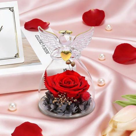 Cadeau Fete des Meres, Rose Eternelle Cadeau Maman,Ange en Verre avec Fleur Eternelle Cadeaux Femme Mamie Amie, COFFRET THEMATIQUE (1/5)