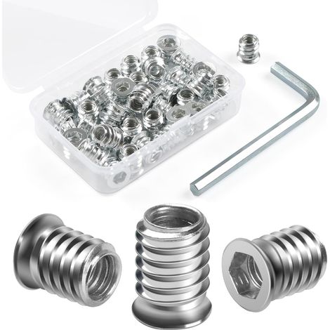 Lot de 40 écrous à visser M6 x 10 - Douilles filetées en bois - Insert fileté - Écrou à enfoncer galvanisé - Filetage à six pans creux - Pour meubles en bois (1/5)