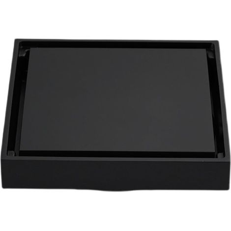 Linghhang – Siphon de sol encastré noir 10x10cm – Laiton massif et acier inoxydable – Noyau étanche avec filtre à cheveux – Installation facile