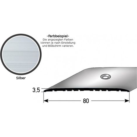 Übergangsprofil "Leopoldsburg" / Übergangsschiene / 80 mm, Typ: 350 (Aluminium eloxiert, mittig gebohrt / selbstklebend)-silber-1000-gebohrt