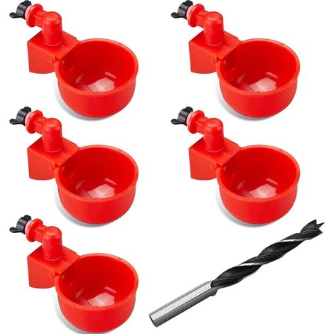 Juego de bebederos automáticos para aves de corral de 6 piezas con broca de 10 mm, bebedero casero para pollos, juego de bebederos automáticos para pollos, patos, gansos, pavos y palomas. (1/5)