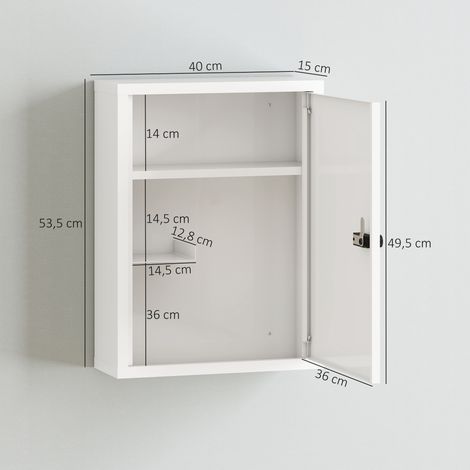 Medizinschrank zur Wandmontage, Badezimmerschrank mit Zahlenschloss, Tür und Ablagefächern, Weiß (1/5)