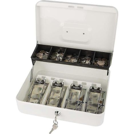 Coffre-fort de sécurité métallique verrouillable avec plateau à billets, multi-compartiments, portable et sécurisé pour la maison. (1/5)