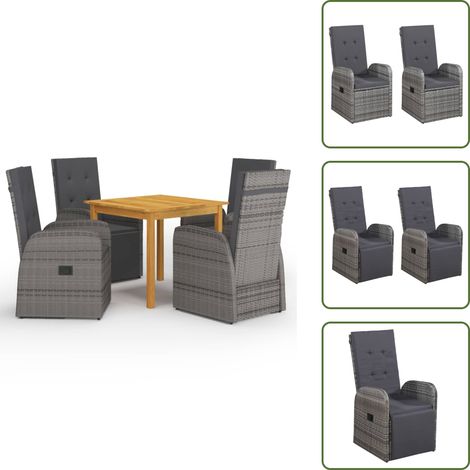 Sedie in rattan - vidaXL Set Mobili da Pranzo per Giardino 5 pz Grigio - Cuscini per seduta