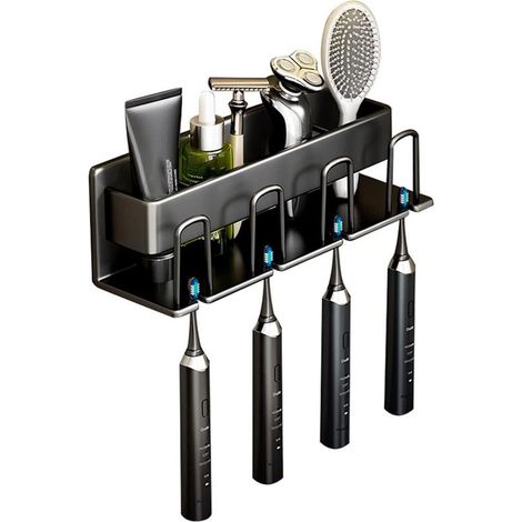 Zahnbürstenhalter, elektrischer Zahnbürstenhalter, Badezimmeraccessoires, wandmontierter, bohrfreier Zahnbürstenhalter, platzsparendes Aluminium (1/5)