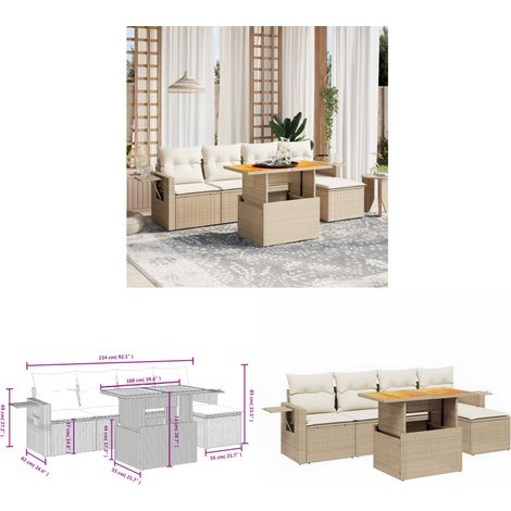 6-tlg. Garten-Sofagarnitur mit Kissen Beige Poly Rattan - Gartenmöbel Set - PE-Rattan Möbel - Outdoor Lounge - Gartenlounge - Terrassenmöbel - Home & Living (1/3)