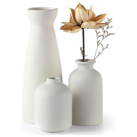 Set di 3 piccoli vasi in ceramica, perfetti per decorare tavoli da matrimonio, soggiorni, uffici, camere da letto e interni in stile bohémien minimalista (bianchi).