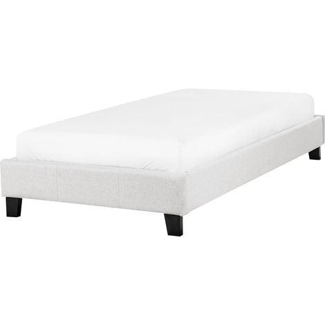 Cama con somier individual sin cabecero tapizada de tela de poliéster gris claro 90 x 200 cm Roanne (1/5)