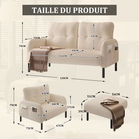 Canapé-Cord-Zweisitzer avec assises confortables. Parfait pour les moments de détente au bureau. (1/5)