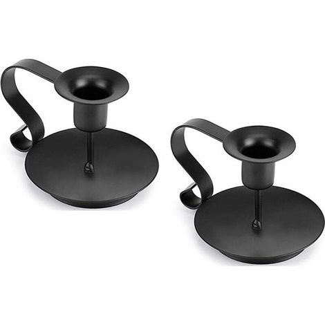 Bougeoir 2 Pcs, Chandelier Vintage en Fer Forge, Bougeoirs Noirs avec Poignée et Plateau Retro Candélabres Decoration Table pour Saint Valentin De Noël Halloween Mariage Cérémonie Anniversaire (1/5)