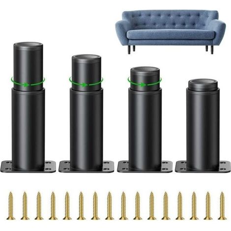 4-teiliges Set verstellbarer Möbelfüße, 8 cm verstellbare Küchenfüße, höhenverstellbar von 0 bis 40 mm, runde Sofa- und Tischbeine aus Edelstahl, Schrankbeine mit Schrauben, Schwarz – LIAIKI
