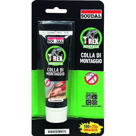 Soudal ADESIVO DI MONTAGGIO ''T-REX'' EFFETTO VENTOSA gr. 100+25 omaggio - Bianco 12 PZ