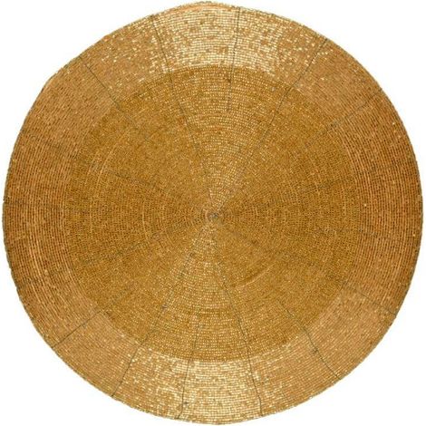 Salvamantel redondo dorado con abalorios, ø35 cm