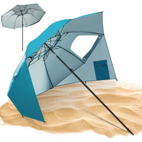 Wolketon Sonnenschirm 210 cm UV50+ mit Schraub-Erdspieß, windstabiler Strandschirm, neigbar & tragbar für Strand Balkon Garten Himmelblau