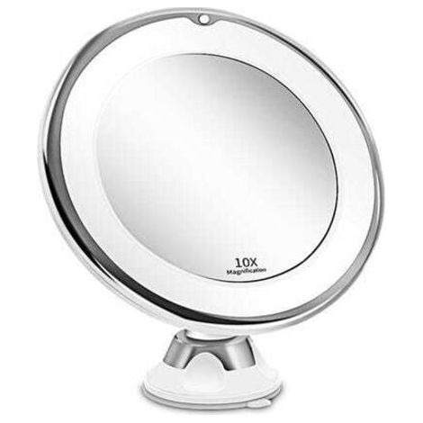 Miroir Grossissant 10x Lumineux LED avec Forte Ventouse Batterie - Miroir Maquillage avec Lumière Natur Dimmable pour Les Salles de Bain(Blanc) (1/5)