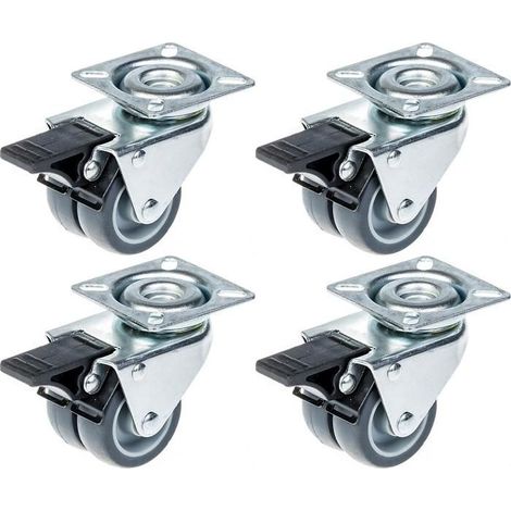 Ruedas - Zhongshan Longway - 50mm - Caucho Gris - Freno - Capacidad 280kg - Conjunto de 4