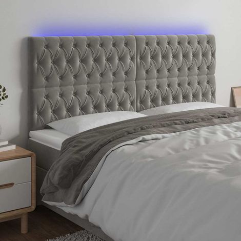 vidaXL Cabecero con luces LED terciopelo gris claro 180x7x118/128 cm (1/5)