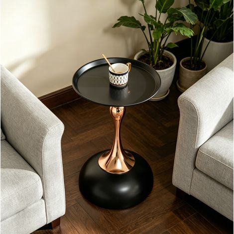 Tavolo rotondo da salotto in acciaio nero oro OKMYHOME (1/5)