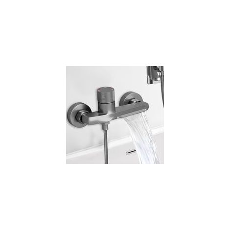 Mitigeur Douche Thermostatique, Mitigeur Thermostatique Bain Douche en laiton, Mitigeur Baignoire avec 2 Sorties d'eau, Robinet de Douche Thermostatique avec Bouton de Sécurité (A)