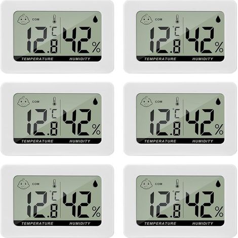 Higrómetro Thlevel, termómetro de interior, medidor de temperatura y humedad, mini indicador digital LCD portátil para oficina, cocina, incubadoras (paquete de 6)