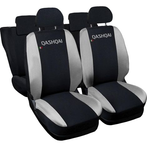 Lupex shop - Coprisedili Auto Compatibili per Qashqai, Made In Italy, anteriori e posteriori con copri poggiatesta incluso, tessuto poliestere, Nero - Grigio Chiaro