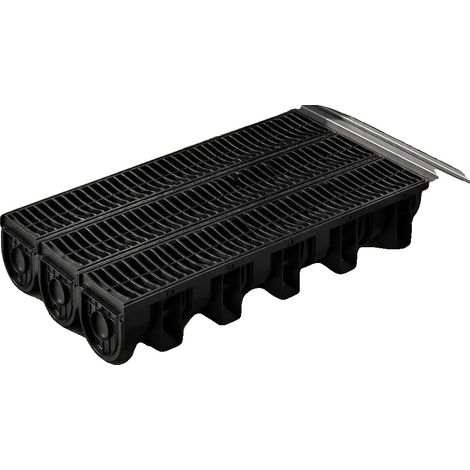 Zanja de drenaje lineal, 15 cm de ancho, 13 cm de alto, 100 cm de largo, plástico HDPE, 3 piezas con rejillas. (1/5)
