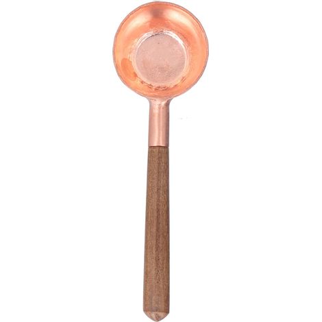 Ortviai Cuillère à café en cuivre et bois composite – 10 g, idéale pour café, thé, sucre et épices (1/4)