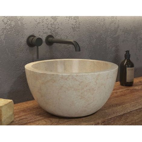 Vasque ronde LEYLA CREAM à poser 40 x20 cm en pierre