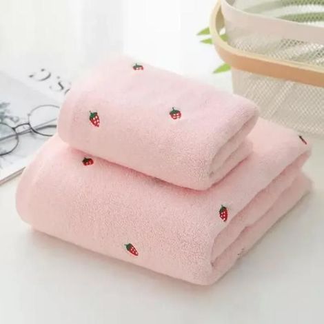 " Serviette de bain résistantes à la décoloration, 2 pièces (1 bain et 1 main), Rose " (1/3)