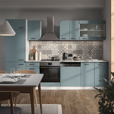 Cuisine R-Line, Bleu-gris/blanc, 300 cm sans plan de travail, Vicco