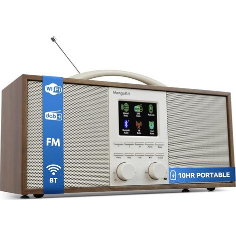 Radio Internet Rechargeable avec Bluetooth,Podcast Player-Radio Dab/Dab+ et FM stéréo, Batterie 10+ Heures, Véritable Son 2.0, 150 présélections,boîtier Bois et poignée Aluminium-Noyer (1/5)