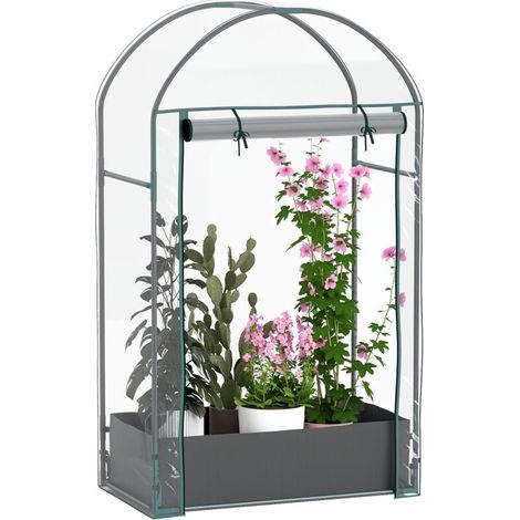 Mini serre de jardin serre balcon avec sac de plantation et housse en plastique renforcé. porte enroulable. transparente