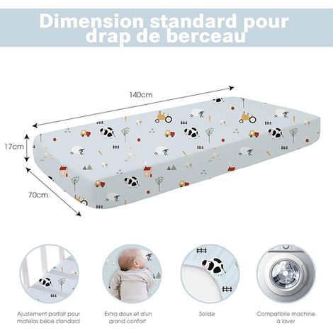 Draps Housse Bébé 70x140 cm Draps Housse Lit Bébé Microfibre Polyester Draps Universels pour Lit et Berceau Ranch Bleu (1/3)