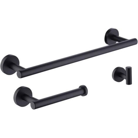 Set di accessori da bagno Amazon da 3 pezzi, nero: portasciugamani, portarotolo, ganci, supporto a parete, acciaio inossidabile 304, nero opaco, LA20BKDG-32