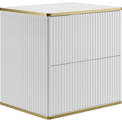 Mobile sotto lavabo sospeso con scanalature con bordo dorato - Bianco - L60 cm - KELIZA (1/5)