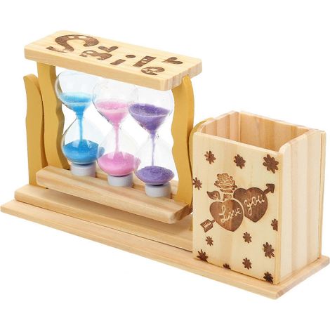 Porte-crayons/stylo en bois, porte-crayons, sablier décoratif créatif, objet de décoration de bureau, cadeau (1/5)