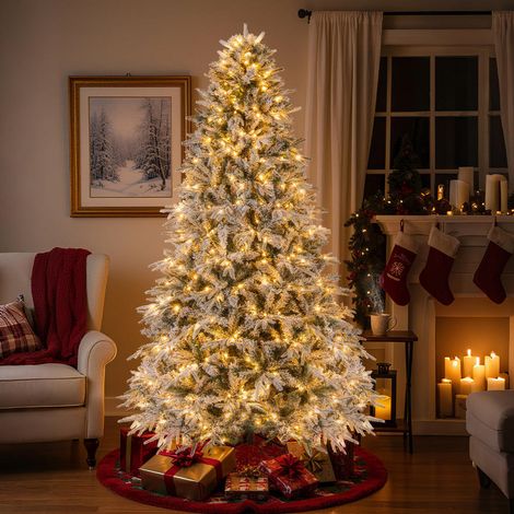Pour Vos Fêtes et Soirées Montage Rapide Sapin de Noël Artificiel 240 cm Lumineux 1646 Branches Enneigées 460 LED Blanc Chaud (1/5)