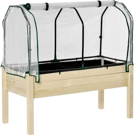 Huerto elevado, 121 cm x 55 cm x 117 cm, Material de madera, Requiere montaje, Incluye cubierta, Diseño de dos niveles (1/5)